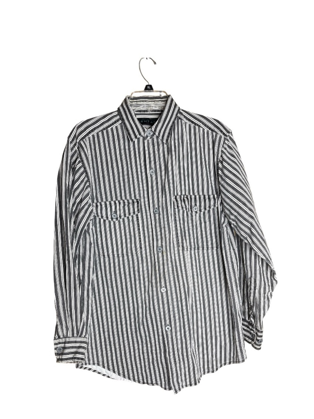 Antana Y2K Black White Striped Button Front Shirt Medium Cotton Blend